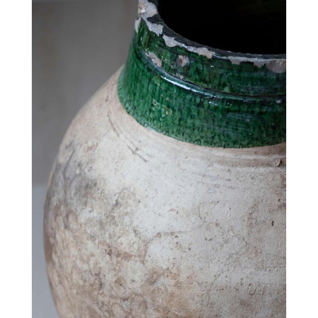 19th Century Mediterranean Terracotta Jar with Green Glazed Rim and Handles For Sale - Image 4 of 12