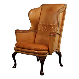 Danish Leather Lounge Chair with Baroque Style Legs, 1930s For Sale