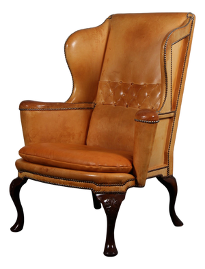 Danish Leather Lounge Chair with Baroque Style Legs, 1930s