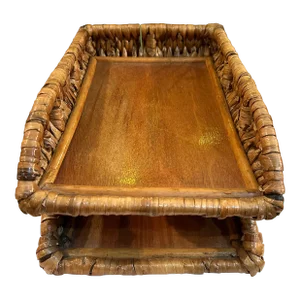 1970s Vintage Rattan/Banana Leaf 2 Tier Paper Holder