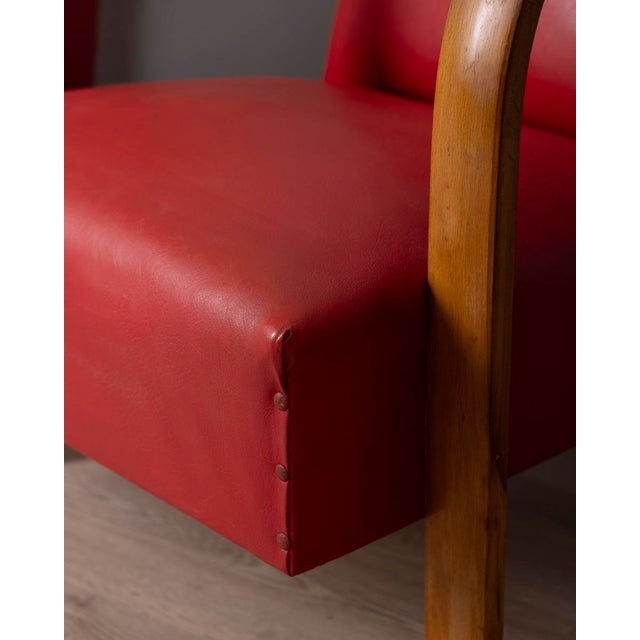 1950s Vintage Italian Armchairs in Red Leather, 1950s, Set of 2 For Sale - Image 5 of 17