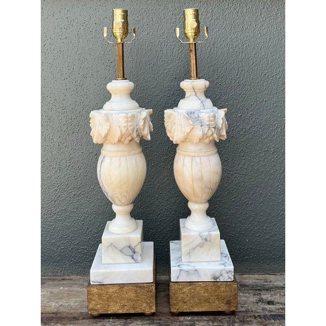 Vintage Carved Alabaster Leaves Lamps - A Pair For Sale - Image 9 of 12