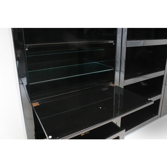 Black High Gloss Wall Cabinet with Bar by Guy Lefevre for Maison Jansen, 1970s, Set of 3 For Sale - Image 8 of 18