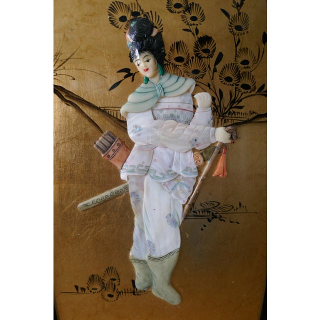 Mid 20th Century Chinoiserie Black Lacquer Gold Gilt Asian Art Panels Wall Decors- Set of 4 For Sale - Image 9 of 13