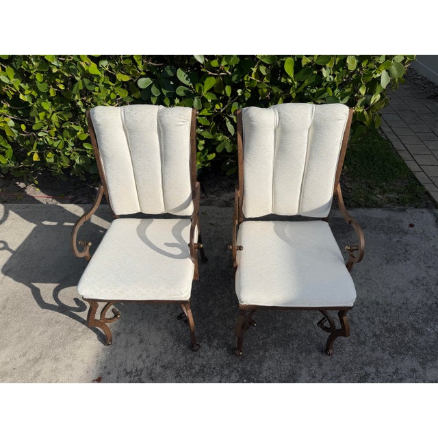 Vintage Hammered Iron Scroll Arm Lounge Chairs With Brass Finials, a Pair For Sale In Naples, FL - Image 6 of 18