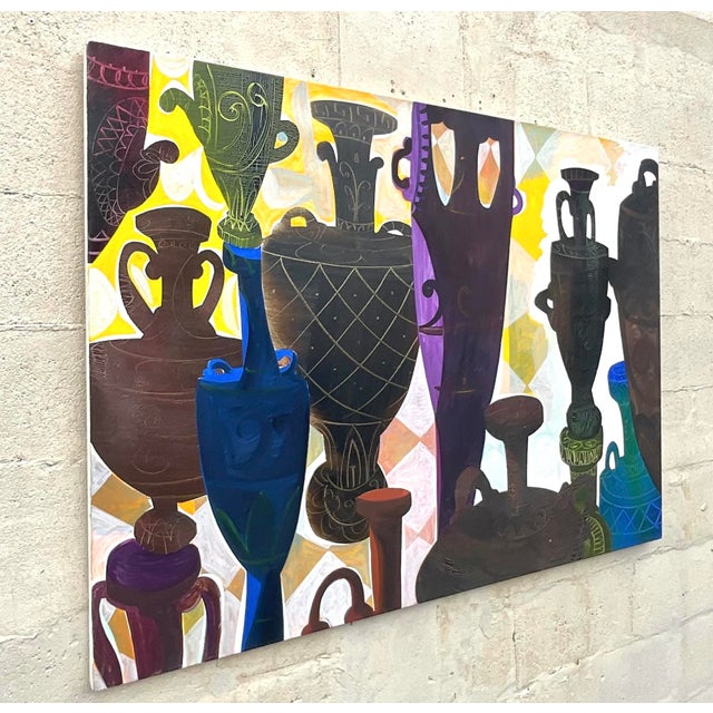 Vintage Boho Urns Original Oil Painting on Canvas For Sale - Image 4 of 6