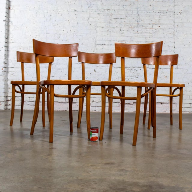 Mid to Late 20th Century Bauhaus Beech Bentwood Dining Chairs W/Cane Seats by Thonet Set of 5 For Sale - Image 18 of 18