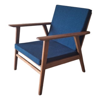 Danish Teak Lounge Chair with Sea Blue-Green Fabric, 1960s For Sale
