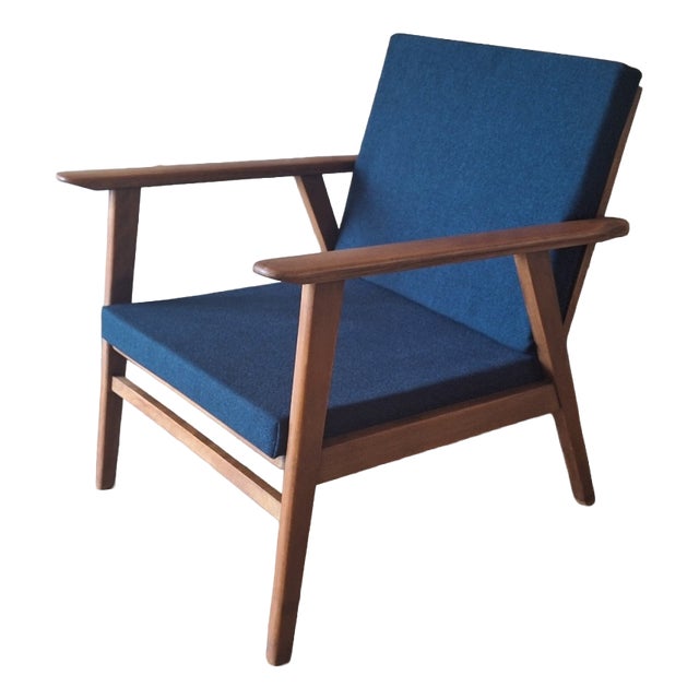 Danish Teak Lounge Chair with Sea Blue-Green Fabric, 1960s For Sale
