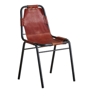 French 'Les Arcs' Cognac Leather Chair With Black Metal Frame, 1970s - 5 Available