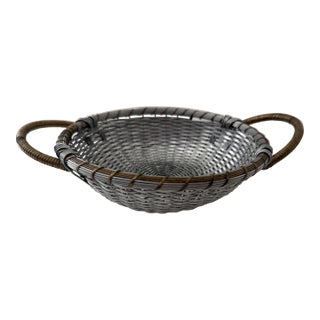 Vintage Silver and Brass Woven Handled French Style Basket For Sale