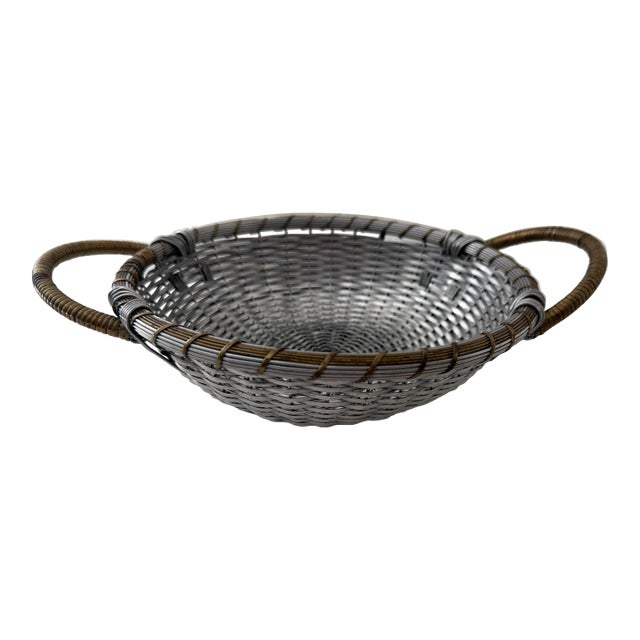 Vintage Silver and Brass Woven Handled French Style Basket For Sale