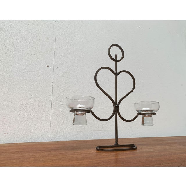Mid-Century Danish Metal and Glass Candleholder, 1960s, in Very Good conditions. Designed 1960 to 1969