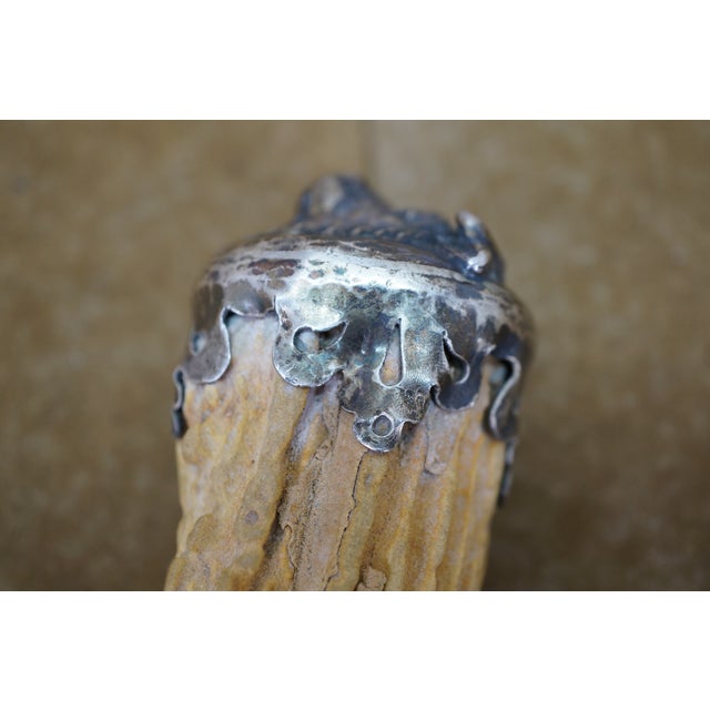 Antique Sterling Silver Antler Stag Horn Cows Head Fork & Knife Meat Carving Set 15" For Sale - Image 13 of 16