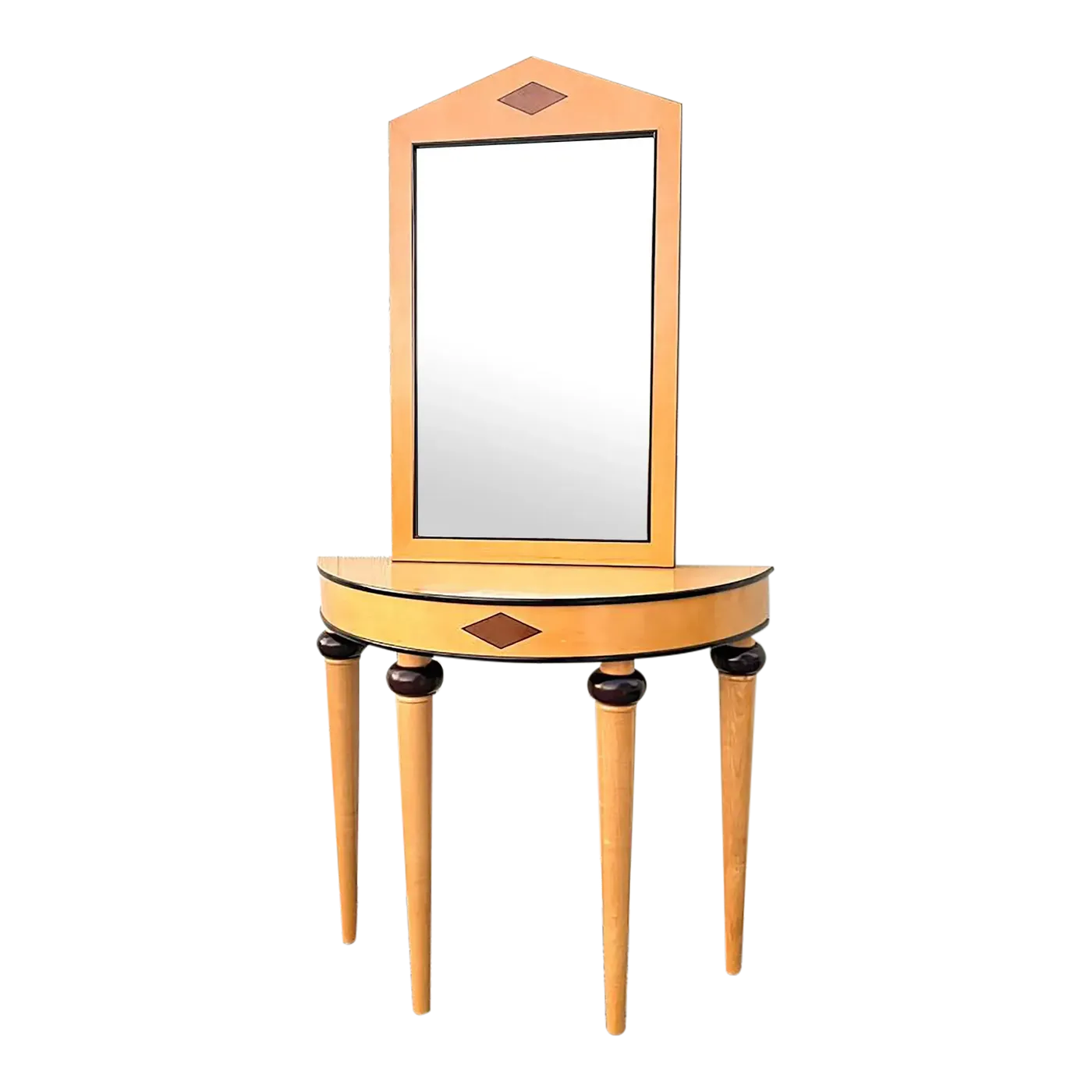 1990s Bombay Company Art Deco Style Maple & Mahogany Demilune