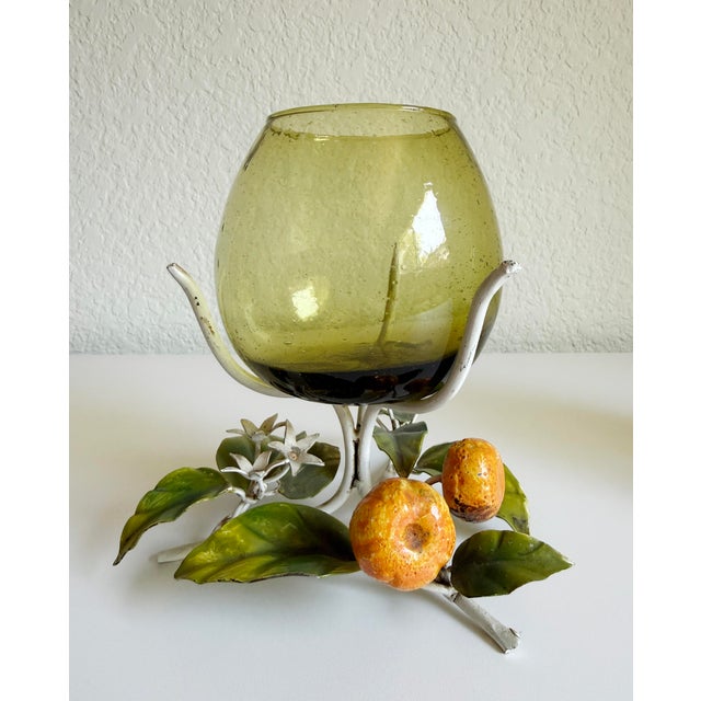 1950s Italian Toleware Hurricane Candle Holders With Citrus Accents For Sale - Image 4 of 12