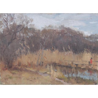 Original Impressionism Oil Painting: Autumn Landscape, Ukrainian Artist, 1970s 35-48 For Sale