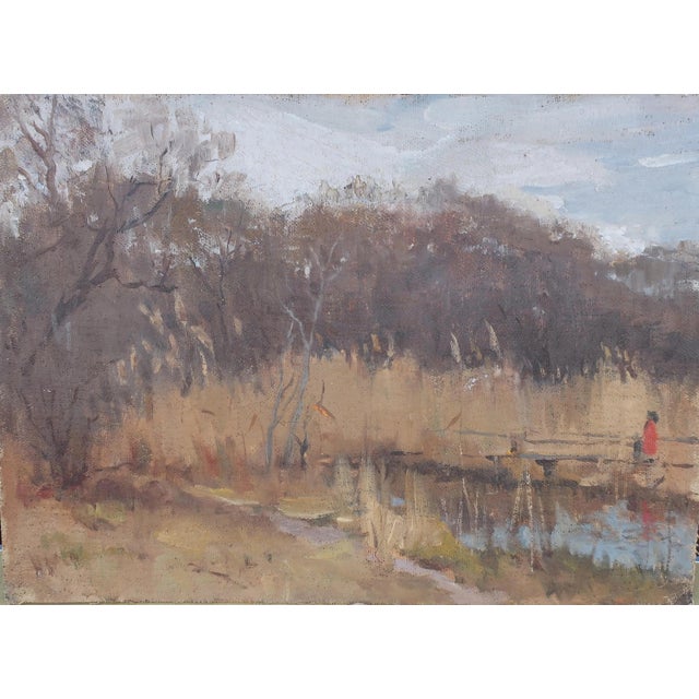 Original Impressionism Oil Painting: Autumn Landscape, Ukrainian Artist, 1970s 35-48 For Sale