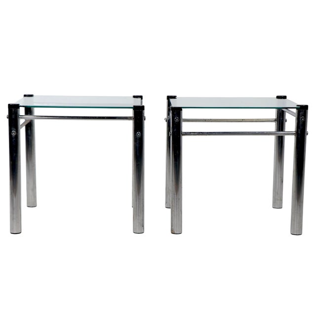 Mid-Century Modern Pr. 70's Chrome and Glass End Tables After Baughman For Sale - Image 3 of 8