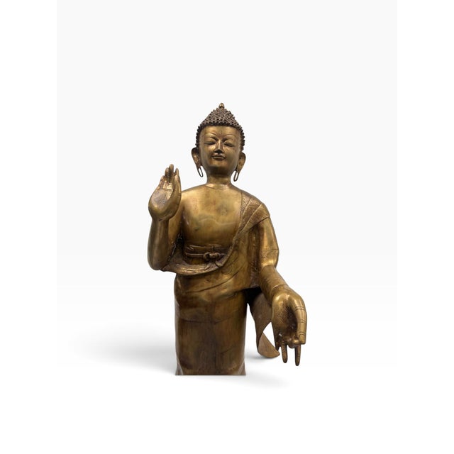 Make a serene and commanding statement with this magnificent, vintage monumental standing Buddha sculpture. Standing at...