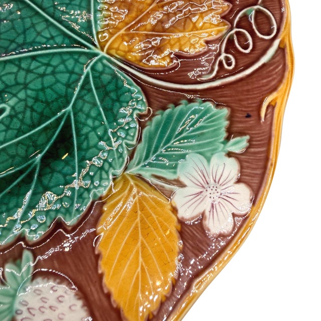 Brown Wedgwood Majolica 'Vine & Strawberry' Plate on a Brown Ground, English, Ca. 1896 For Sale - Image 8 of 10