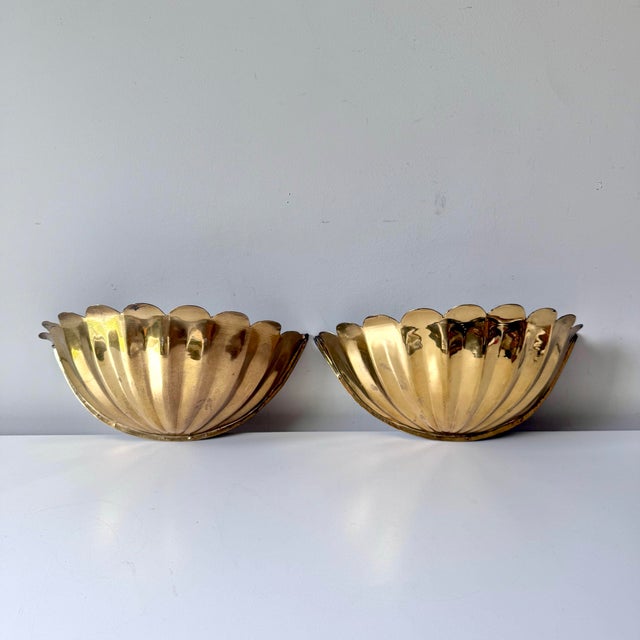 Scalloped Brass Lotus Petal Wall Pocket; A Pair For Sale - Image 9 of 9
