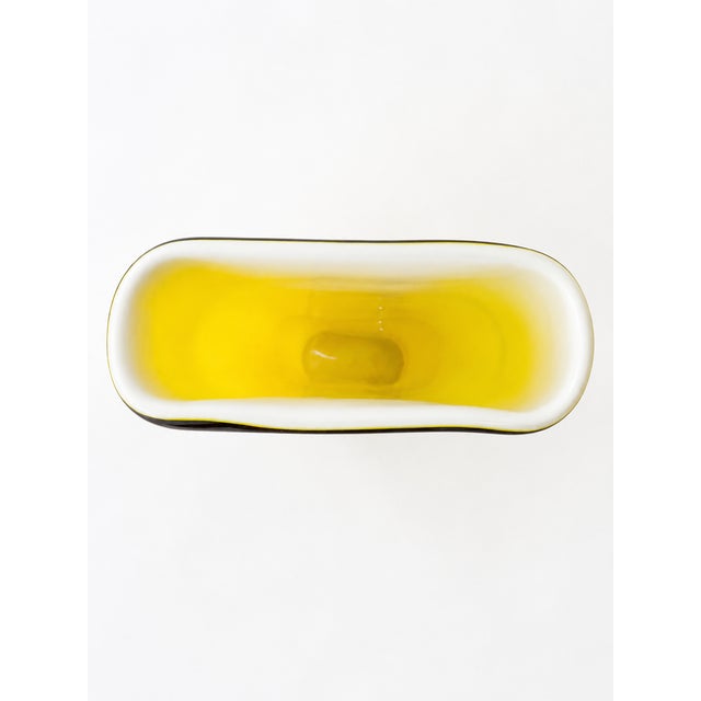 Mid-Century Modern Large Vintage Murano Yellow Cased Opaline Glass Vase with Black Rim, 1970s For Sale - Image 3 of 7