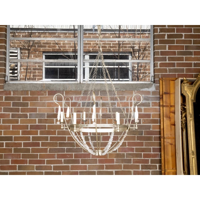 Vintage Rock Crystal, Oyster and Steel Basket Six-Light Chandelier, US Wired For Sale In Atlanta - Image 6 of 12