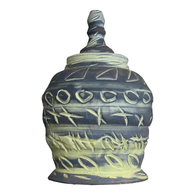 Vintage Abstract Expressionist Monumental Sgraffito Lidded Jar by Arnie Zimmerman, Signed (1982) For Sale