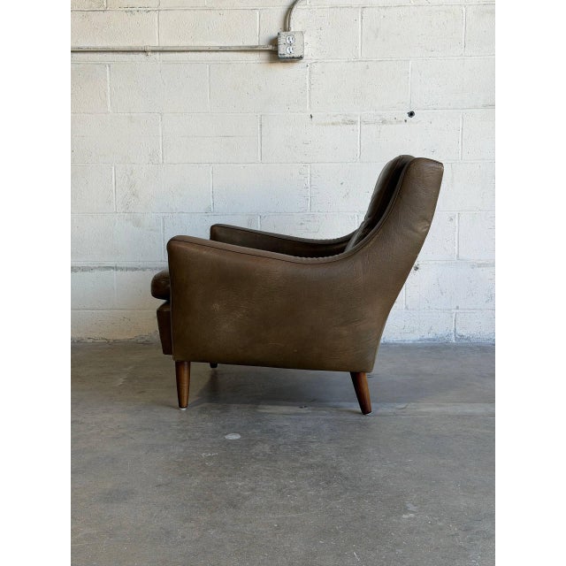 Animal Skin Tufted Leather Lounge Chair Danish Mid-Century Modern Armchair 1960s For Sale - Image 7 of 9