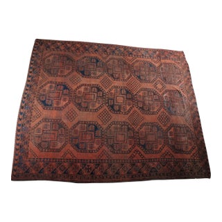 Vintage Hand Knotted Oriental Red & Black Geometric Area Rug Carpet 9' X 11' For Sale