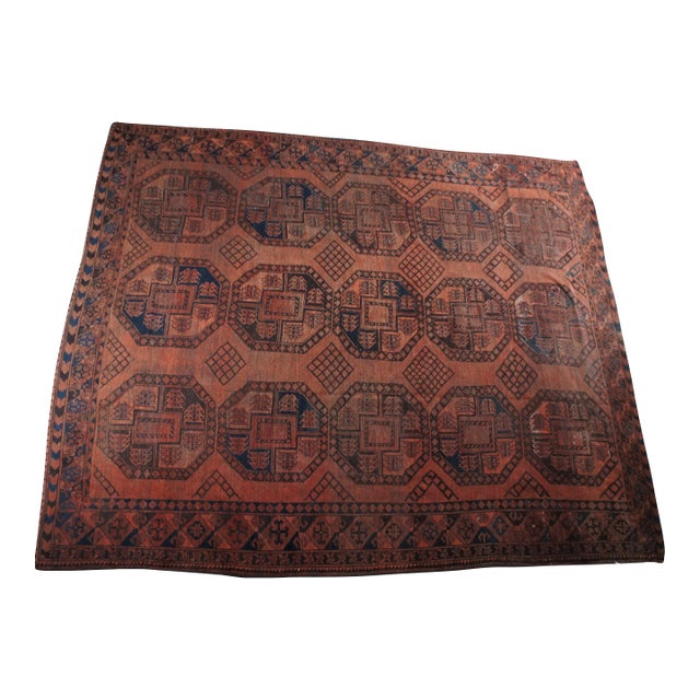 Vintage Hand Knotted Oriental Red & Black Geometric Area Rug Carpet 9' X 11' For Sale