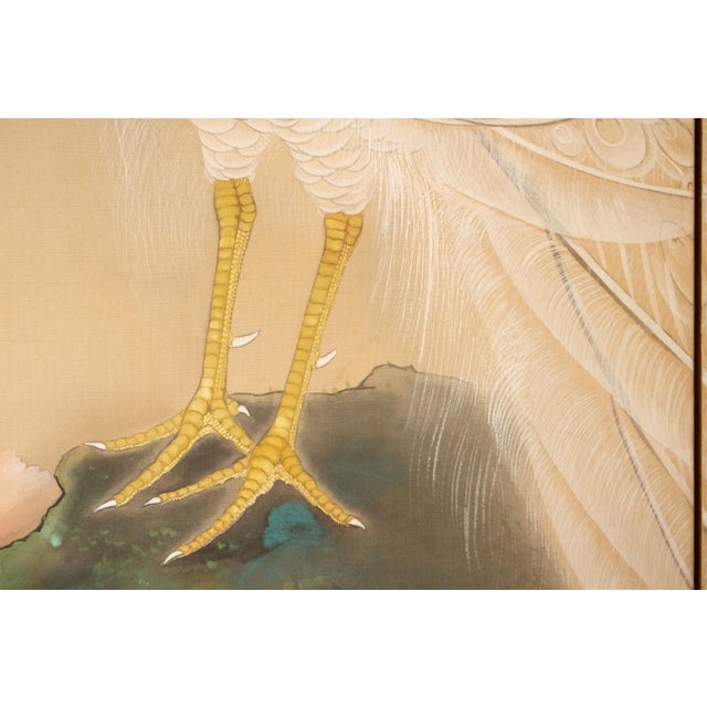 "White Peacock & Peony" by Ryumin, Large Vintage Japanese Painted Silk Byobu Screen For Sale - Image 11 of 18