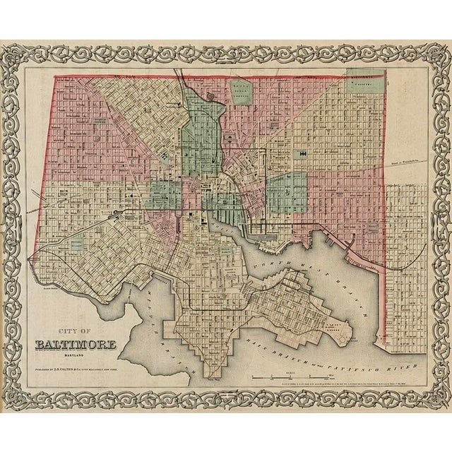 A beautifully framed original first edition 1855 Plan of Baltimore, Maryland by J.H. Colton & Co., originally issued in...