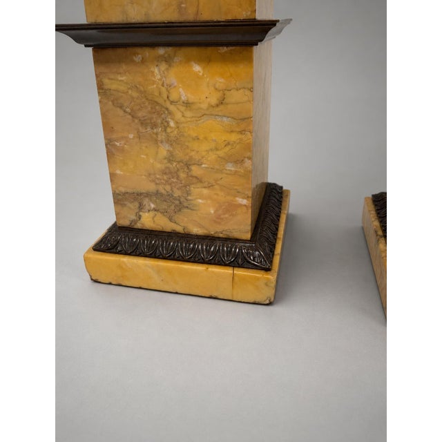 Metal Mid 19th Century Grand Tour–Style Neoclassical Bronze and Siena Marble Lamps - a Pair For Sale - Image 7 of 10