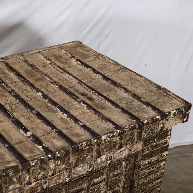 Indian Antique Indian Teakwood and Iron Pitara Chest Console For Sale - Image 3 of 8
