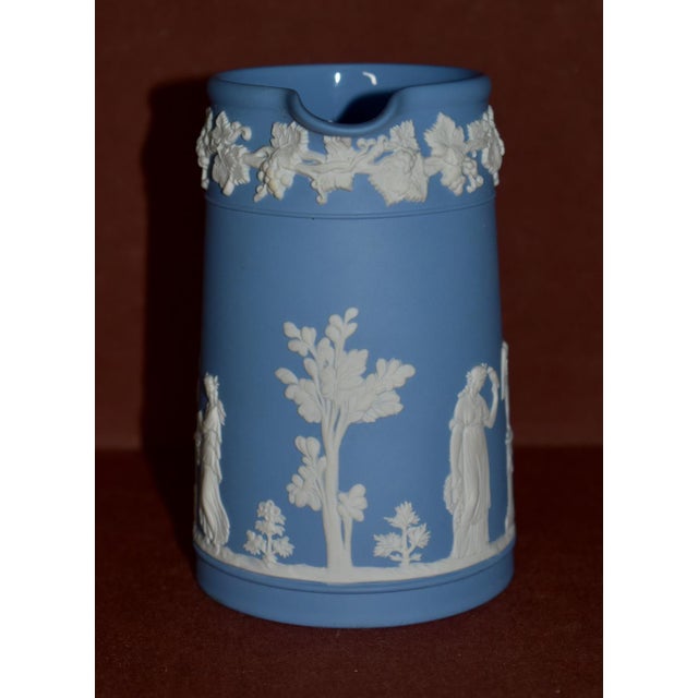 Blue Vintage Wedgwood England Portland Jasperware Grape Pitcher Blue & White For Sale - Image 8 of 13