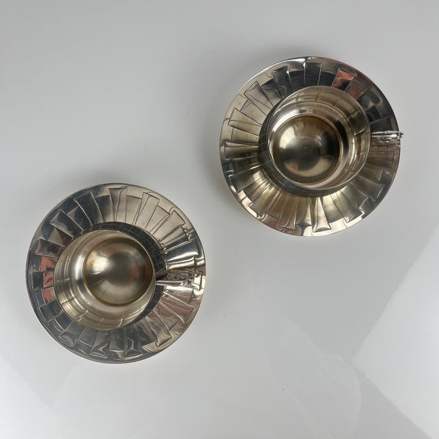 Art Deco Silver-Plated Cups and Saucers from Corbière & Vuillermoz, France, 1920s, Set of 4 For Sale - Image 4 of 18