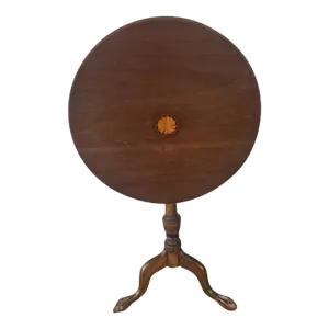 20th Century Antique Queen Anne Mahogany Pinwheel Inlaid Tilt Top End Table