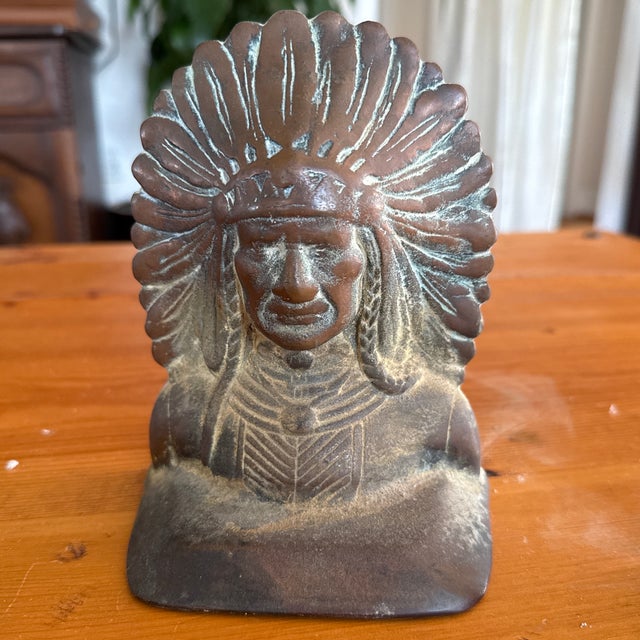 Mid 20th Century Indian Head Cast Iron Bookends For Sale - Image 9 of 12