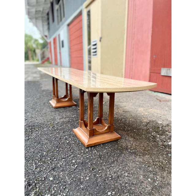 Mid-Century Modern Mid 20th Century Travertine Coffee Table With Wood Square Pedestal Legs in the Style of Harvey Probber For Sale - Image 3 of 13