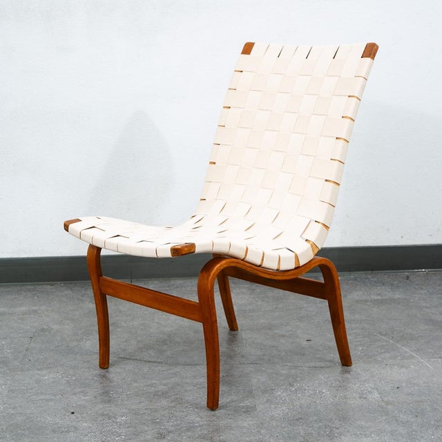 Mid Century Danish Modern Lounge Chair Bruno Mathsson Eva White Vintage Sweden For Sale - Image 9 of 12