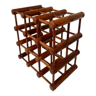 Vintage Mid-Century Modern Teak Wood Adjustable Wine Rack Holds 12 Bottles in the Style of Nissen Langaa of Denmark For Sale
