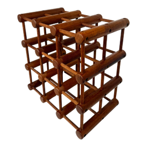 Vintage Mid-Century Modern Teak Wood Adjustable Wine Rack Holds 12 Bottles in the Style of Nissen Langaa of Denmark