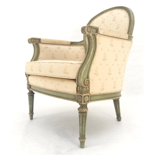 Paint Decorated Painted Olive Green Carved Ballon Back Arm Chair MINT For Sale - Image 9 of 11