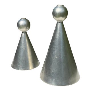 Vintage Sculptural Postmodern Ceramic Candleholders, Graduated Pair For Sale