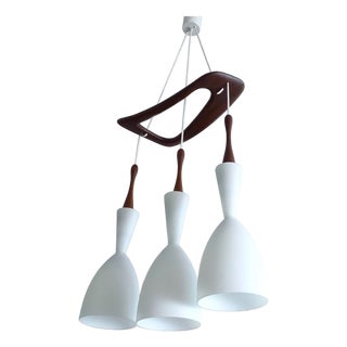 Vintage Pendant Light in Teak and Glass from Rispal For Sale