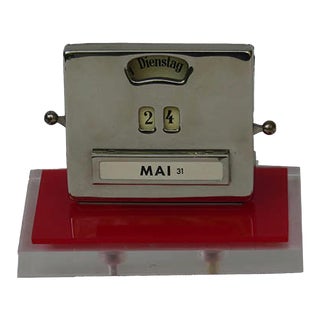 Vintage Art Deco Acrylic Glass and Chrome Plated Perpetual Calendar from Jakob Maul For Sale