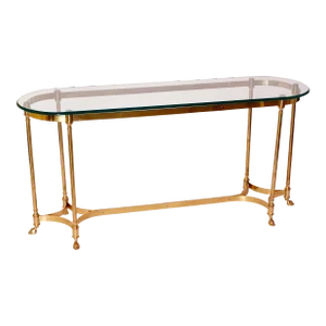 1960s Hollywood Regency Brass and Glass Top Console Table