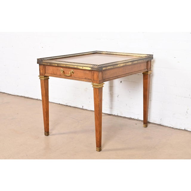 Baker Furniture French Regency Louis XVI Walnut, Burl Wood, and Brass Tea Table For Sale - Image 11 of 11